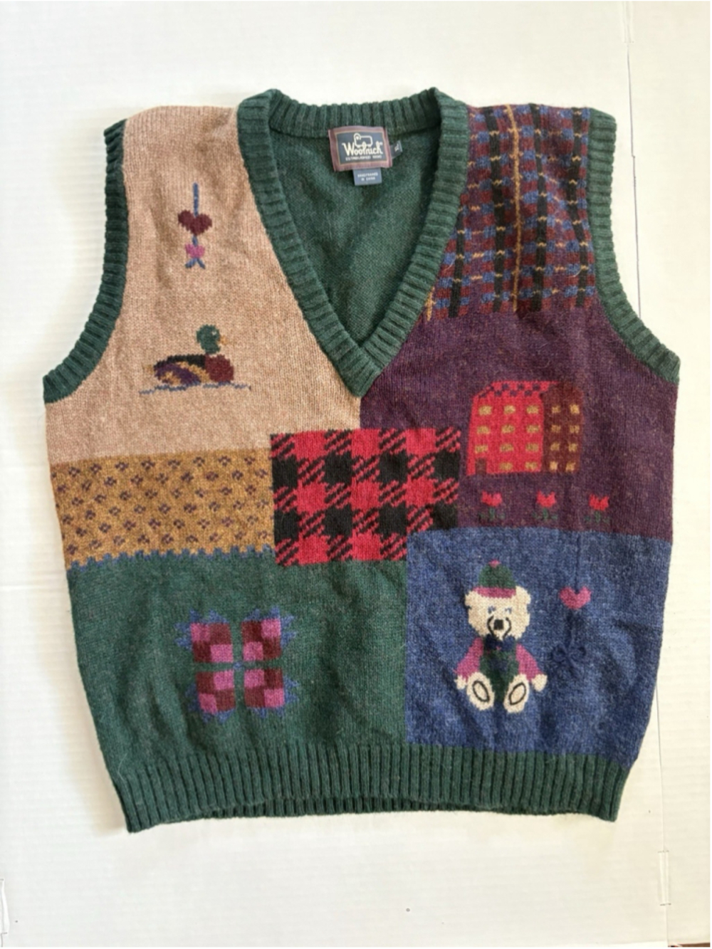 Vintage Woolrich Patchwork Knit Sweater GrannyCore Farmhouse Colorblock XL